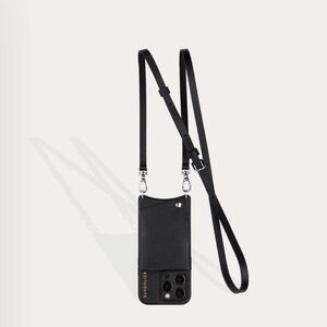 Pebble Leather Crossbody Bandolier in Black/Silver “Emma” GUC 11 Pro Max iPhone